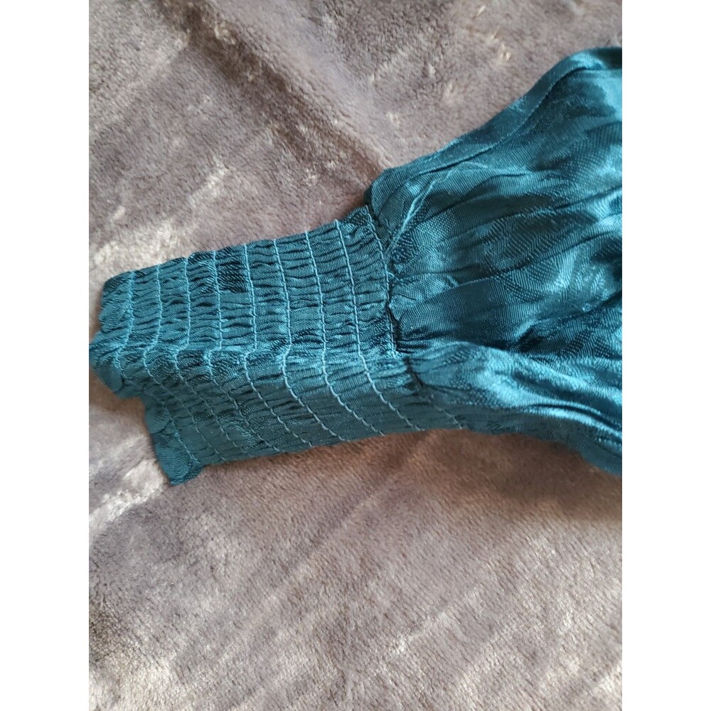 Band of the Free Top Womens XS Deep Teal Long Sleeve Jacquard Tie Waist Boho - Picture 5 of 15